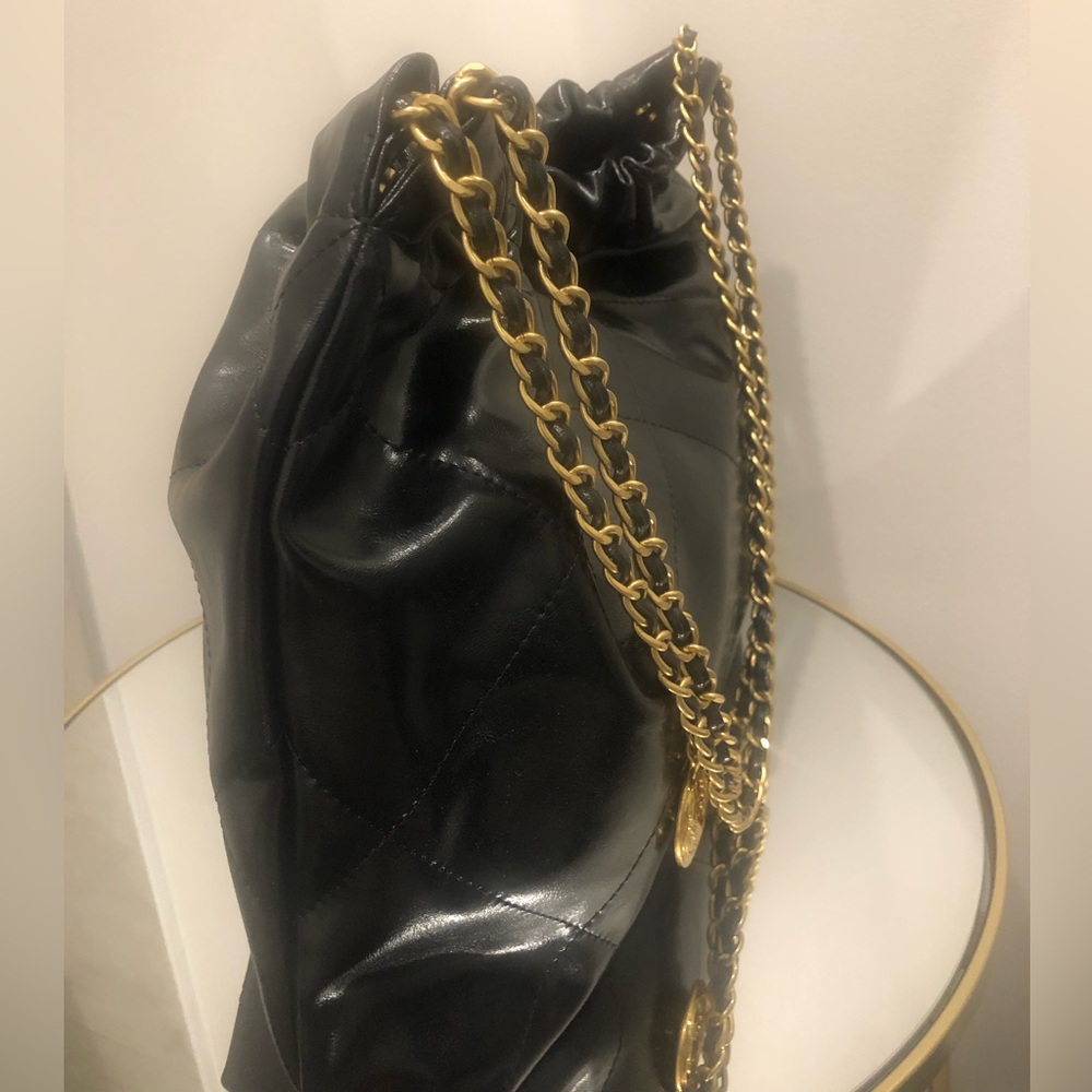 Black Quilted Shoulder Bag with Gold Chain Strap - Picture 2 of 8